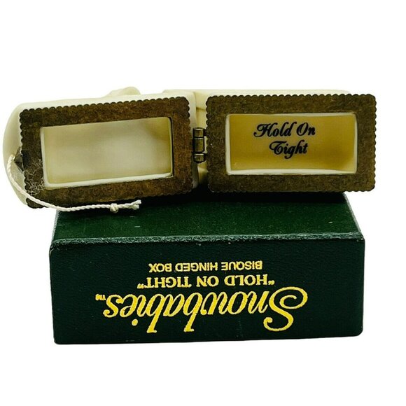 Department 56 Snowbabies Hinged Trinket Box Hold On Tight Sled Bisque Porcelain - Picture 6 of 7